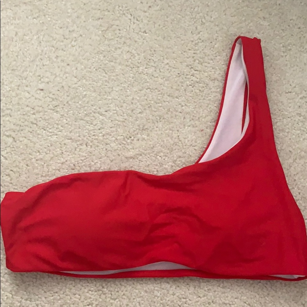 one strapped bathing suit, high waisted bottoms